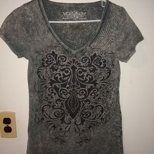 Grey top with black print